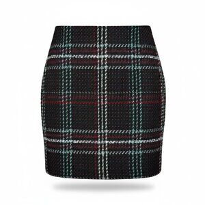 White House Black Market Tweed Plaid Skirt Black Red Above Knee Size 4